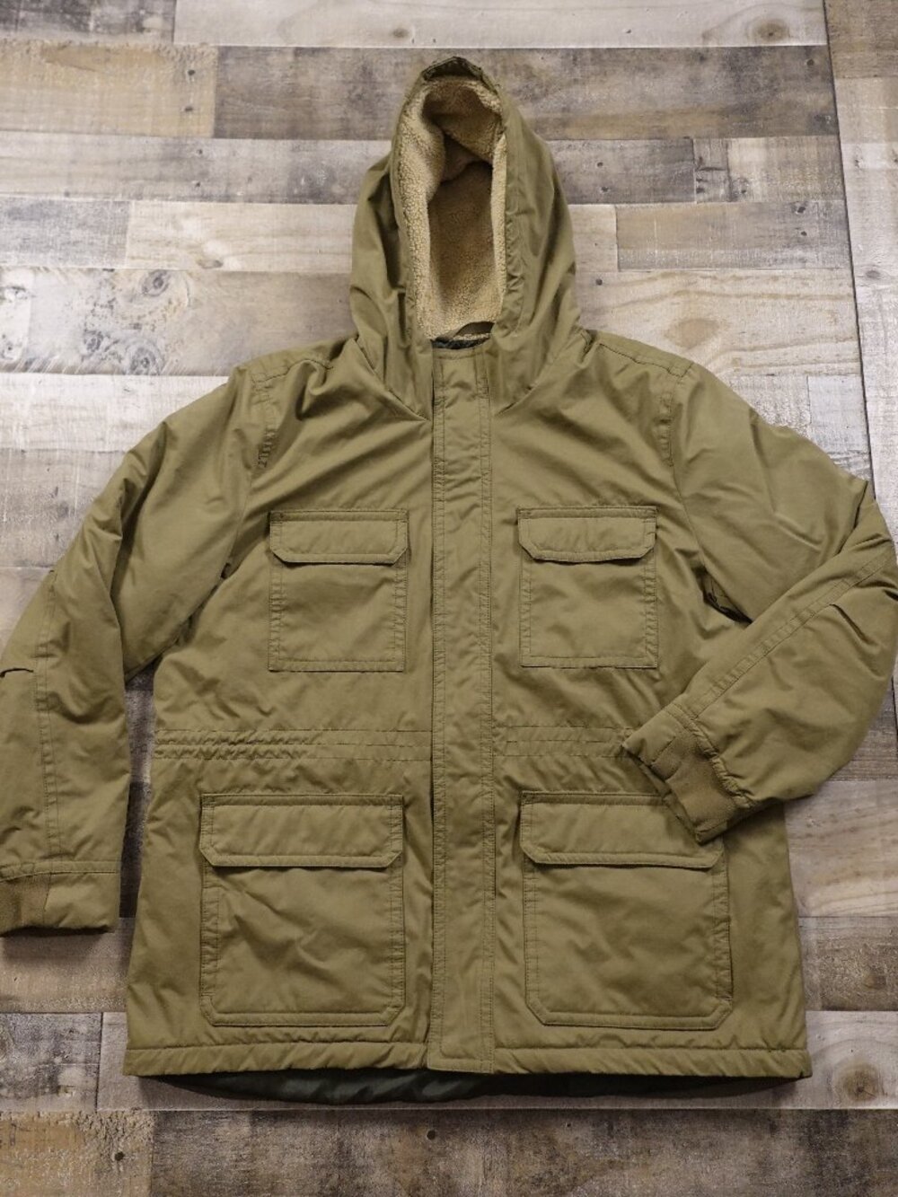 Banana Republic Hooded Utility Parka Men’s XL Vintage Green Sherpa Lined Coat